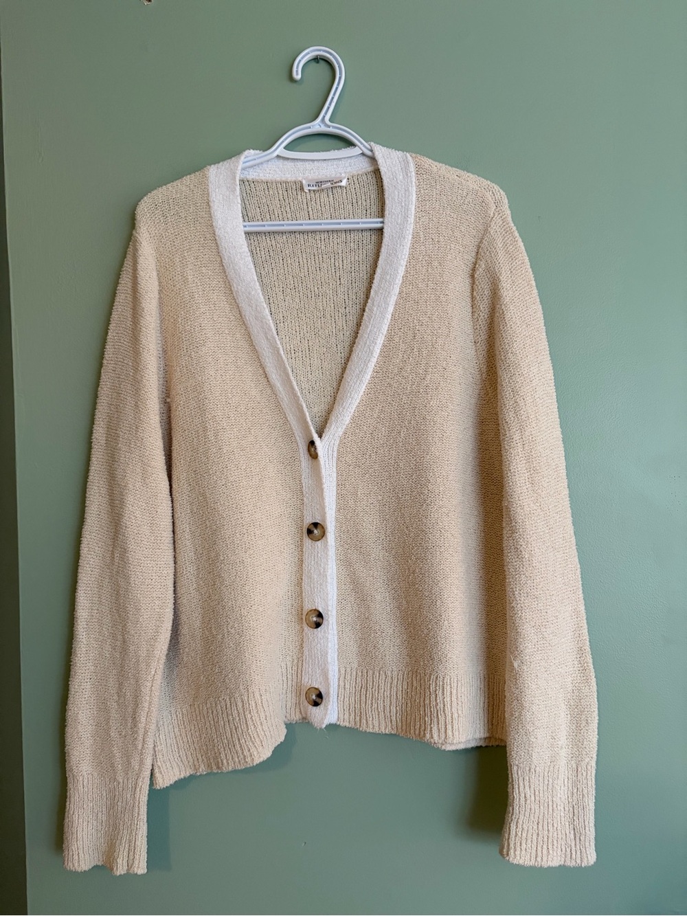 Northern Reflections Two Tone Cardigan Sweater XL Beige Quiet Luxury Preppy Knit